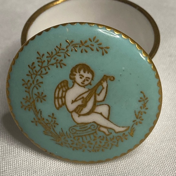 Vintage Spode Fine Bone China Trinket Box Cherub teal and gold Floral Pattern. - Picture 8 of 8